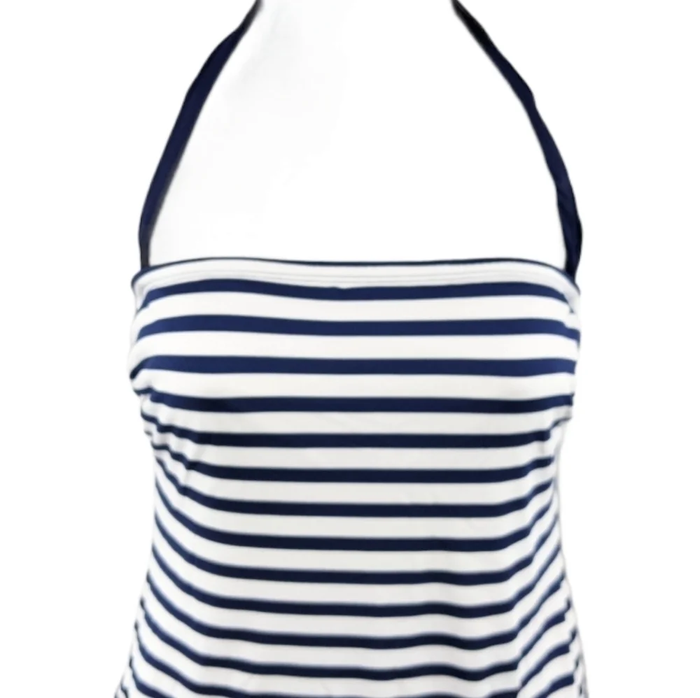 Beach House Stripe Halter Swimsuit w/Faux Buckle 8